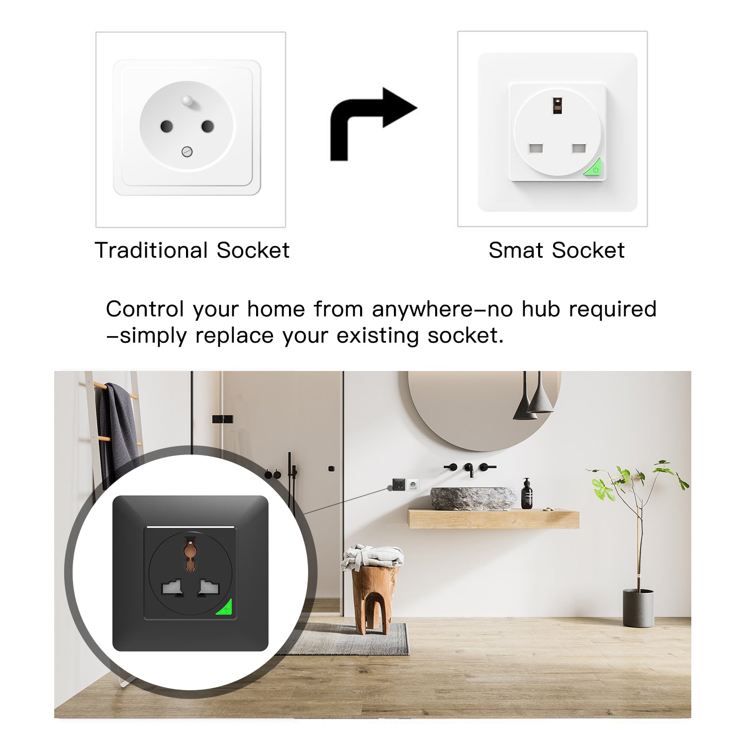 WiFi Smart Light Wall Switch Socket Outlet Push Button UK Version