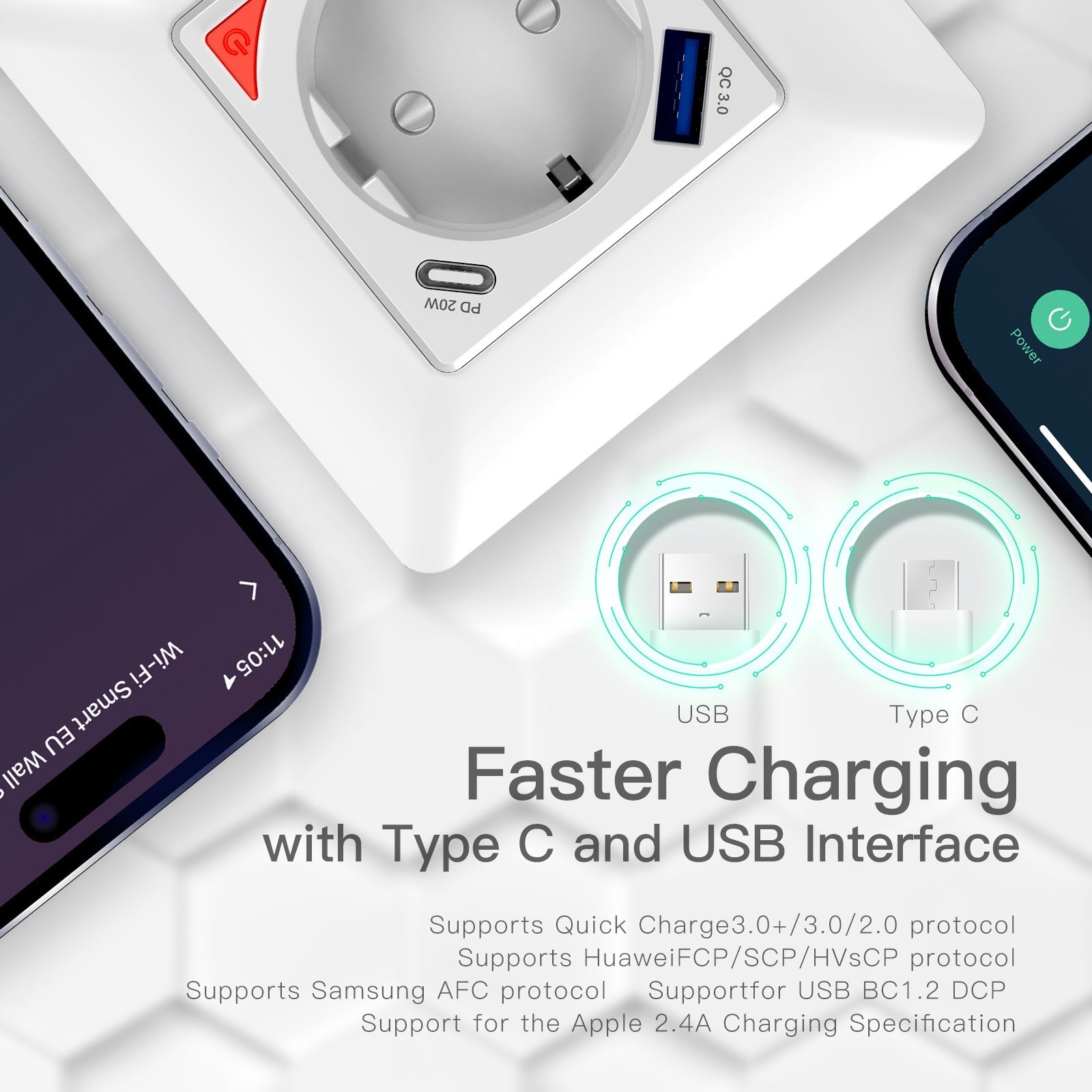 WiFi Smart Socket 16A Power Socket Fast Charge USB Type-C [EU Version]