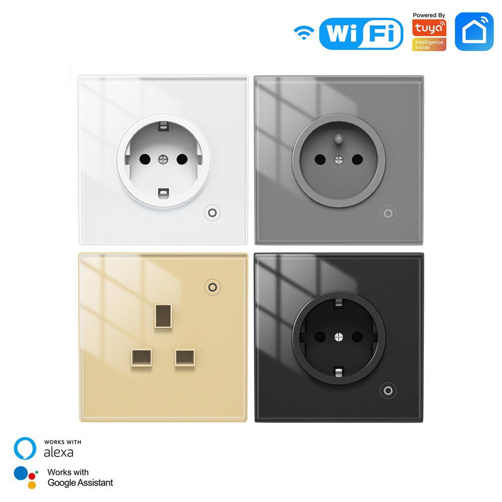 WiFi Smart Wall Socket Glass Panel Outlet Power Monitor Touch Plug Relay Status Light Mode Adjustable EU