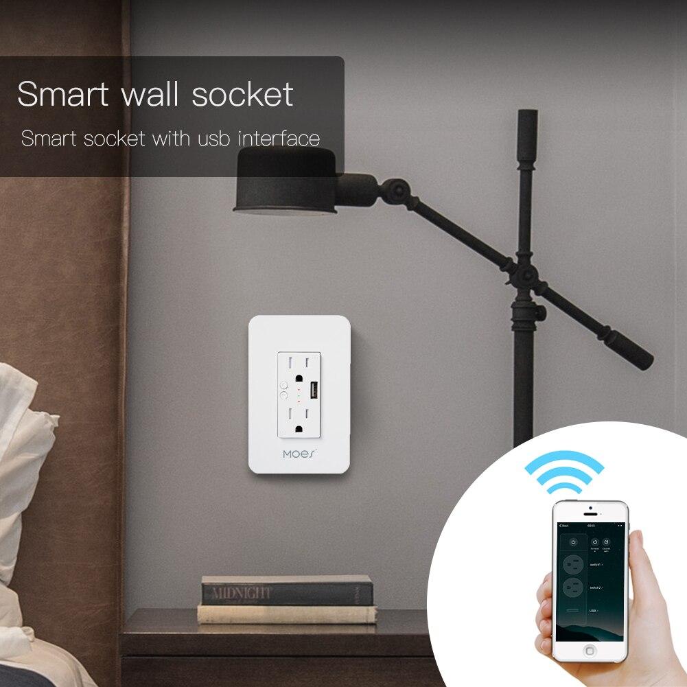 WiFi Smart Power Wall Socket with USB 2 Plug Outlets 15A