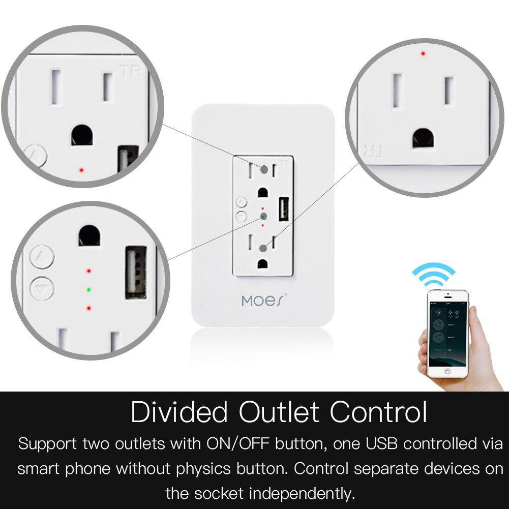 WiFi Smart Power Wall Socket with USB 2 Plug Outlets 15A