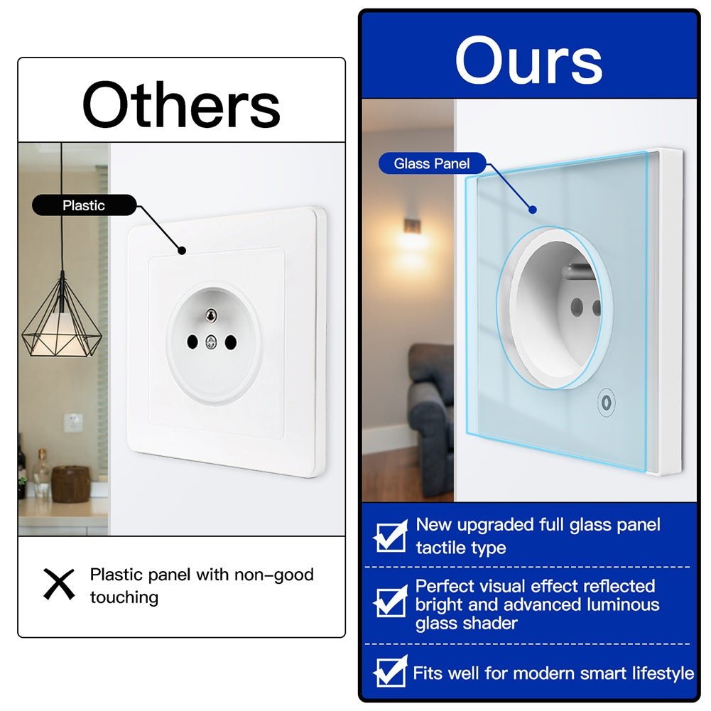 WiFi Smart Wall Socket Glass Panel Outlet Power Monitor Touch Plug Relay Status Light Mode Adjustable EU