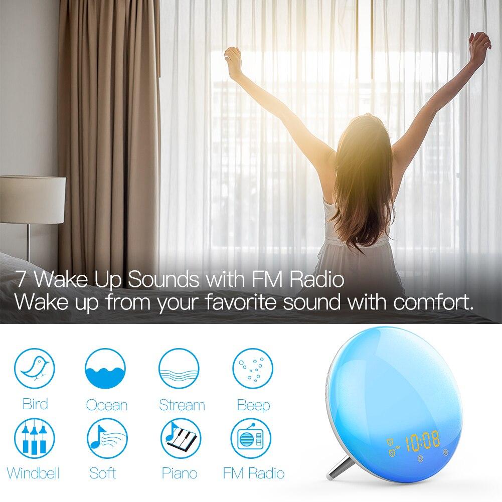 MOES WiFi Smart Clock Wake Up 7 Colors Light Natural Sound Clock With FM Radio