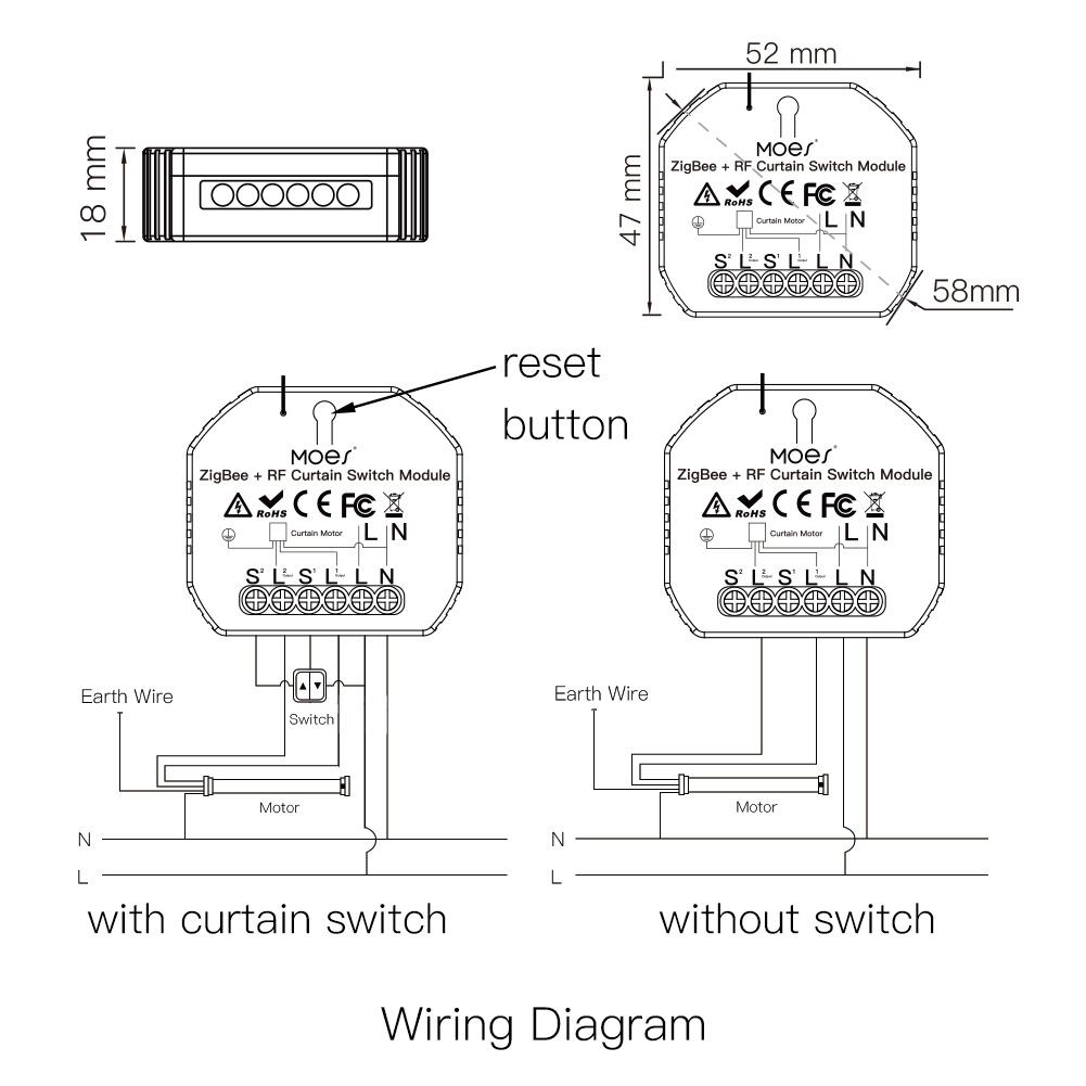 ZigBee RF433 Smart Curtain Switch Module for Electric Motorized Roller Blinds Shutter Motor