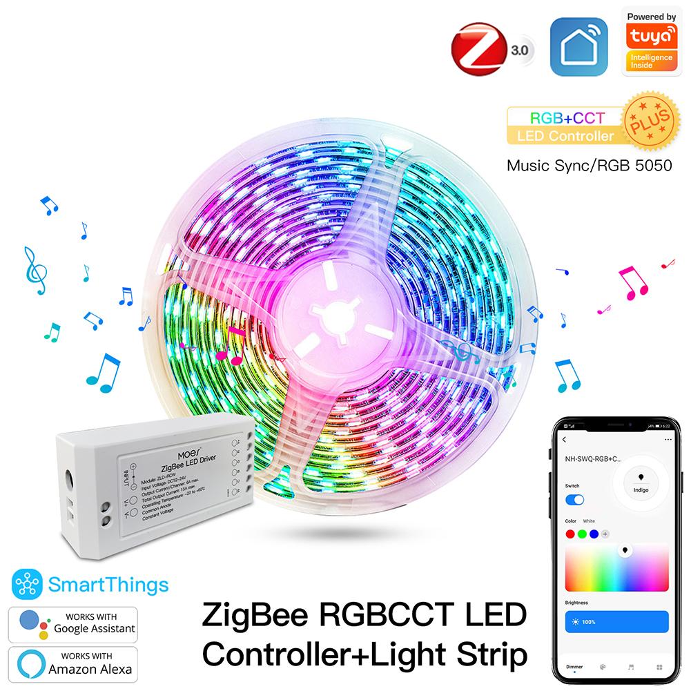 MOES ZigBee RGB Strip Light Multicolor LED Strip CCT LED Controller Plus Brightness Adjustable