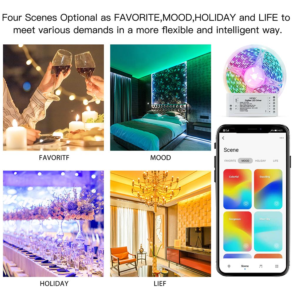 MOES ZigBee RGB Strip Light Multicolor LED Strip CCT LED Controller Plus Brightness Adjustable