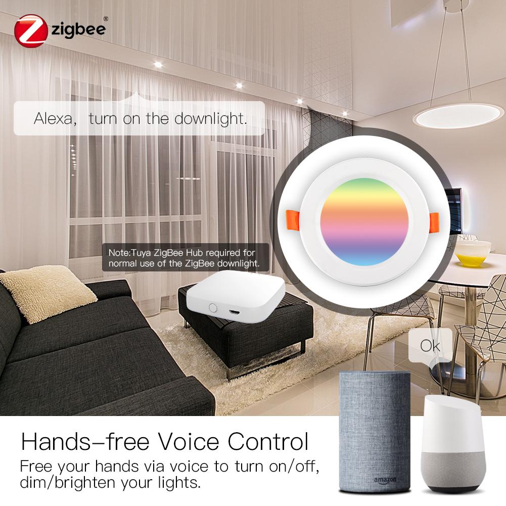 MOES ZigBee Smart LED Downlight Dimming Round Recessed Spot Party Light Bulbs RGB 2700K-6500K W+C