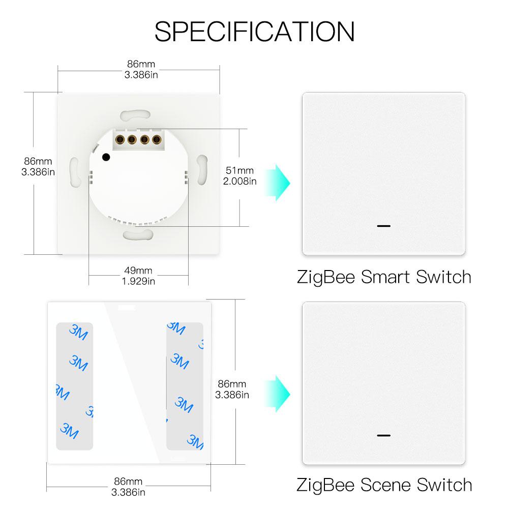 Smart ZigBee Scene Push Button Switch Single Pole Neutral Wire Optional No Capacitor