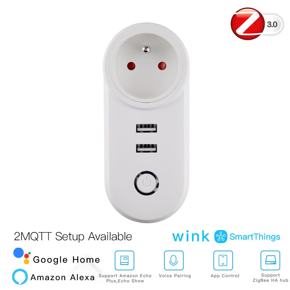 ZigBee3.0 Dual USB Wireless Socket Plug 2MQTT Setup Available