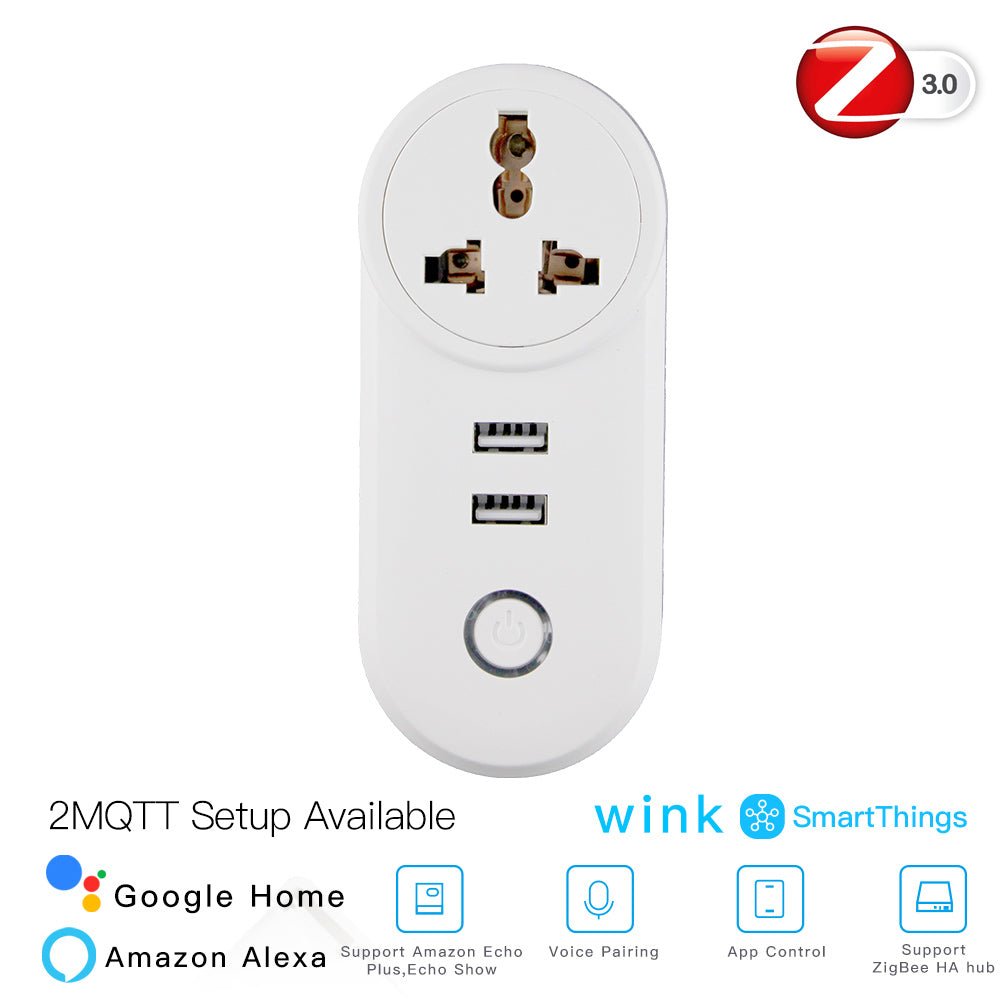 ZigBee3.0 Dual USB Wireless Socket Plug 2MQTT Setup Available