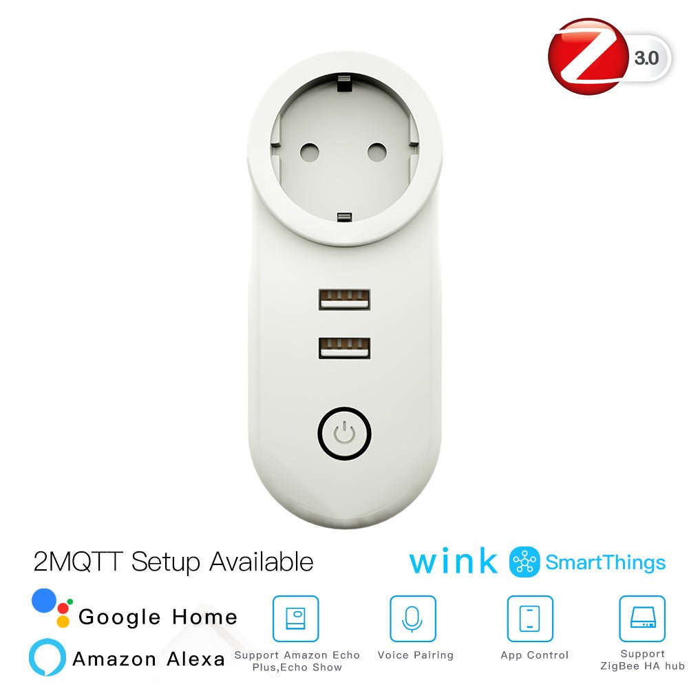 ZigBee3.0 Dual USB Wireless Socket Plug 2MQTT Setup Available