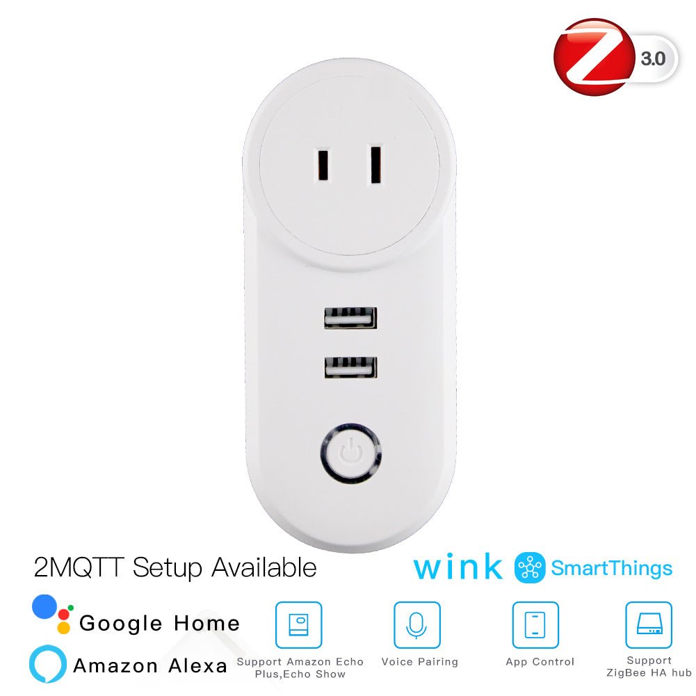 ZigBee3.0 Dual USB Wireless Socket Plug 2MQTT Setup Available